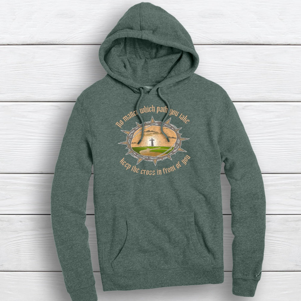 Pathway to the Cross - Unisex League Hoodie - 2X, Heather Hunter Green image
